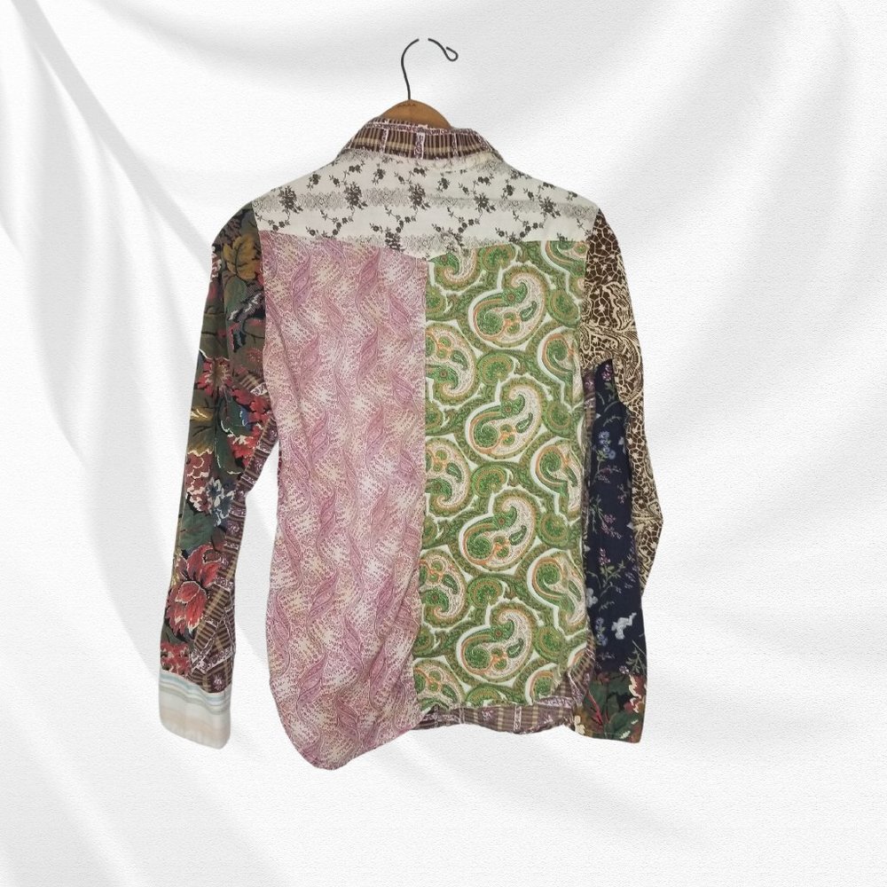 RARE Vintage Kennington Funky & Groovy Threads Patchwork Button-Up, Size 16 - Picture 2 of 5